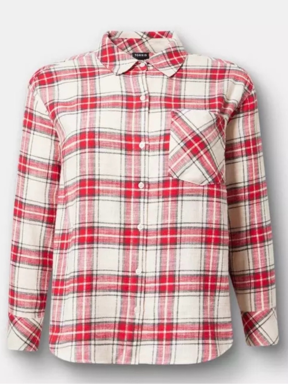 NWT Women’s TORRID Oversized Flannel Shirt Candy Cane Plaid Birch 100% Cotton
